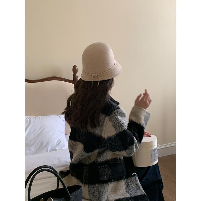 帽子 レディース 秋冬 千金スタイル ウール漁師帽 おしゃれ かわいい レトロ テクスチャード 短つば ハット 燕麦色 ブラック ベージュ ホワイト 防寒2