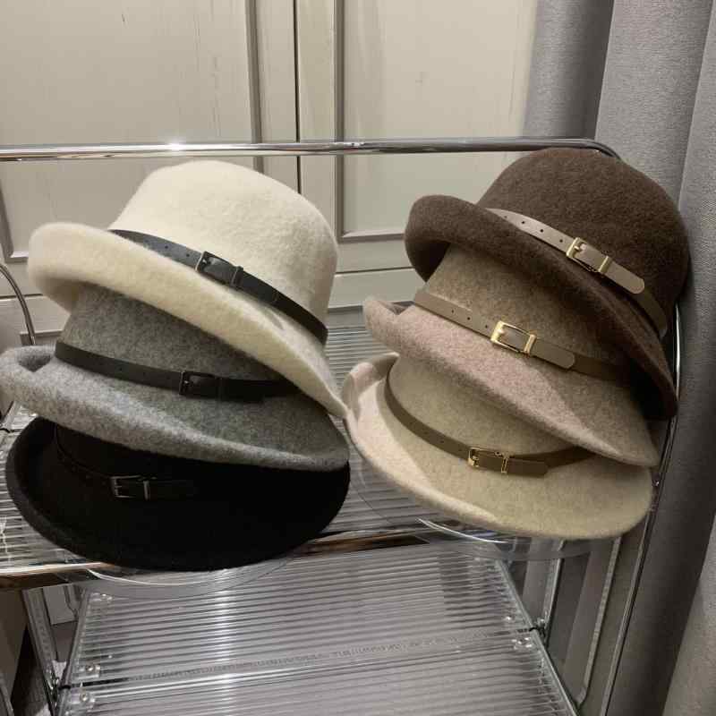 帽子 レディース 漁夫帽 ウール ハット 小顔効果 秋冬 防寒 保温 ベージュ系 ブラック グレー ファッション カジュアル エレガント2