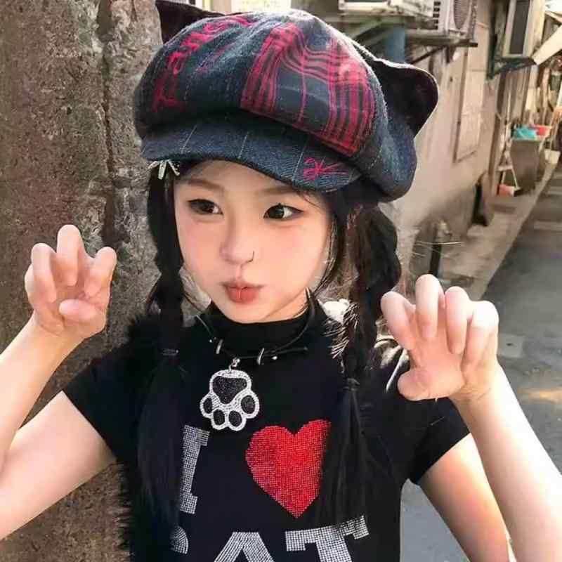 ベレー帽 レディース 八角帽 ブラック レッド 春夏 日韓風 かわいい ガーリー 学生 通学