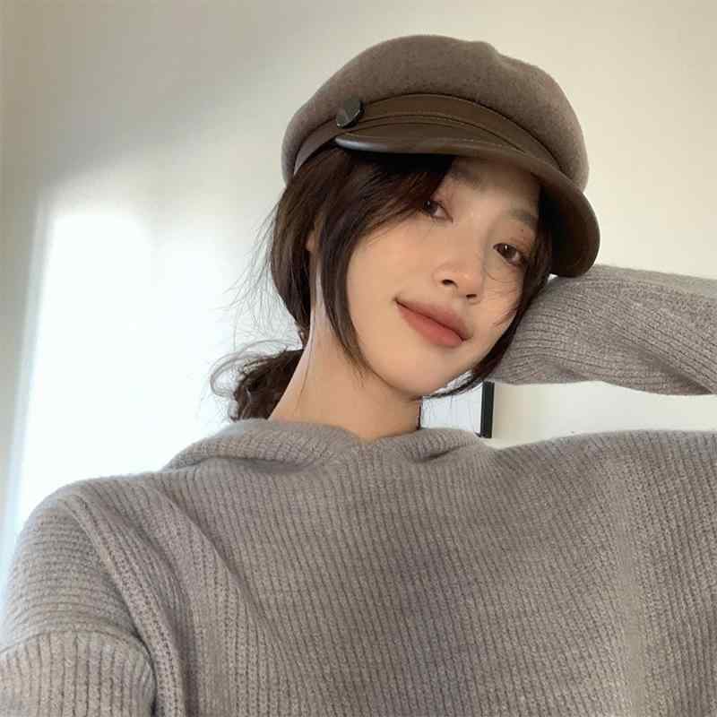 ベレー帽 レディース 秋冬 ウール ハンチング 八角 小顔効果 帽子 キャップ 韓国風 かわいい カフェ色 焦糖色 黒色 調節可能 保温2