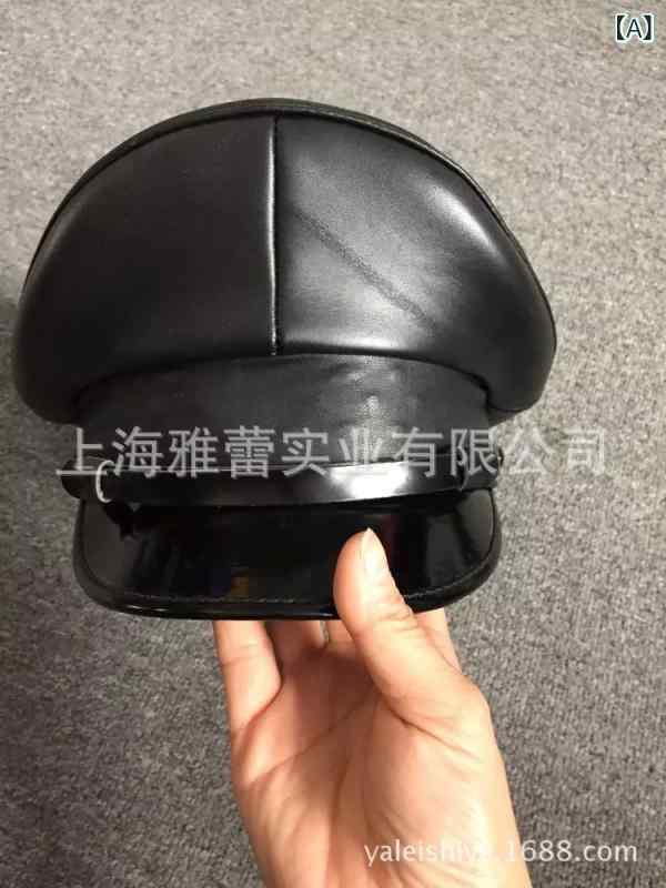 帽子 男性用 ドイツ軍帽 PUレザー キャップ バー イベント コスプレ 道具 黒色 サイズ 調整可能 秋冬