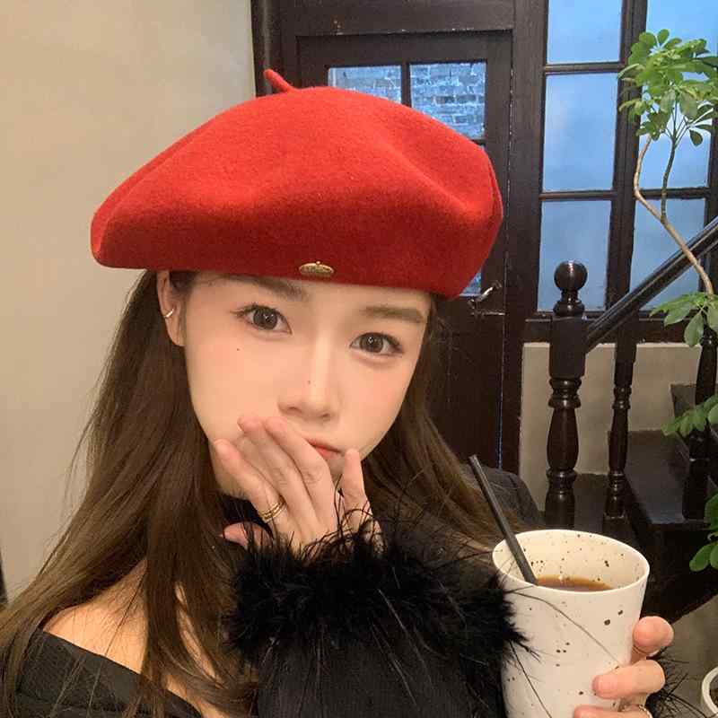 ベレー帽 レディース 秋冬 ウール 画家帽 小顔効果 あったか 防寒 おしゃれ かわいい カフェブラウン ブラック アーモンドココア スモーキーモカ キャメル ピンク ローズ ベビーピンク レッド ワインレッド マスタード ミルクベージュ ホワイト ネイ2
