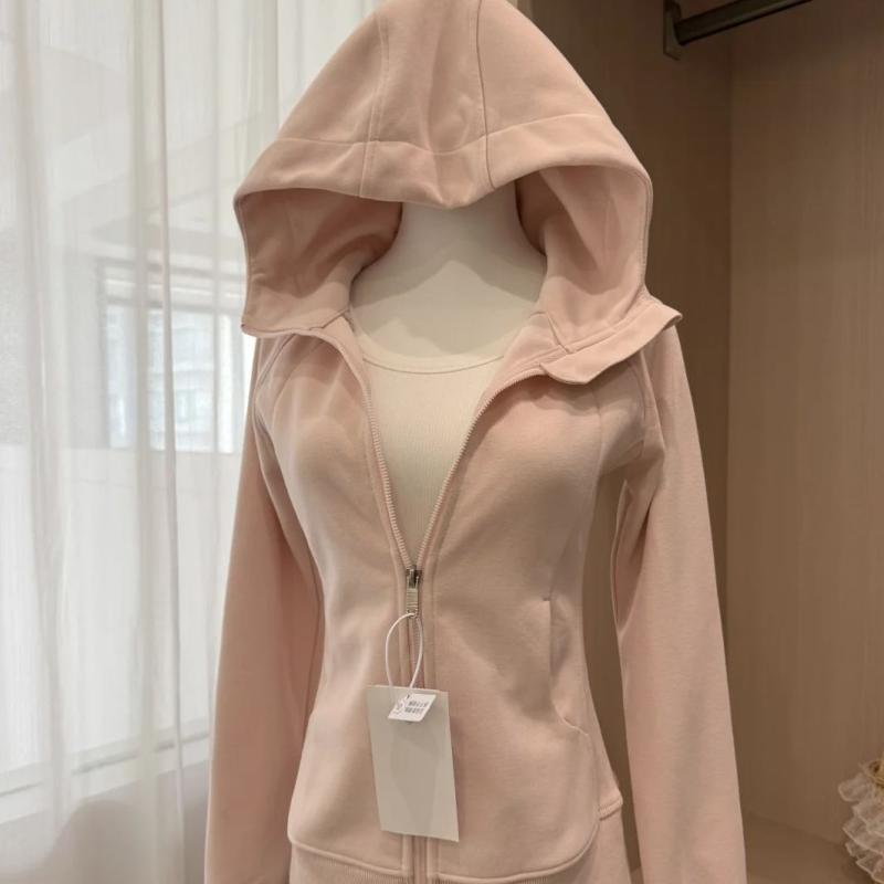 パーカー レディース 春秋 ピンク系 スリムフィット フード付き トップス ヨガウェア 長袖 ショート丈 綿混紡 カジュアル スポーティー 4,666円