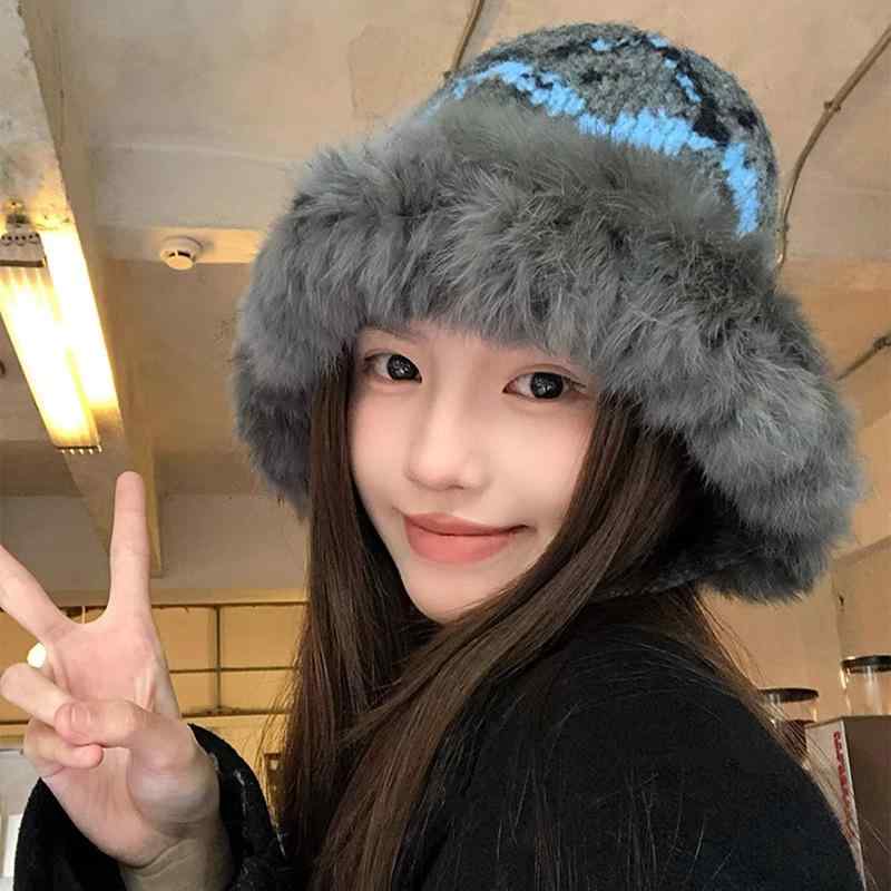 ニット帽 レディース 秋冬用 防寒 暖かい ウサギ毛 漁夫帽 小顔効果 ブラック グレー ブラウン ブルー カジュアル ファッション2
