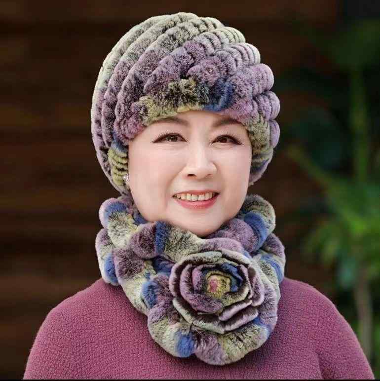 ニット帽 レディース 秋冬 母 暖かい スヌード セット 真兎毛 ファー 帽子 ＆ ネックウォーマー 彩黄 彩緑 深紫 浅紫 香妃色 酒紅 真っ黒 藕合 抹茶色 カーキ 防寒 防風 保温 伸縮性2