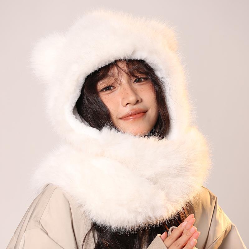 帽子 レディース かわいい 秋冬 防寒 あったか イヤーマフ一体型 暖かい スヌード付き 耳当て付き 小顔効果 ふわふわ もこもこ ボア ホワイト ベージュ ブラック