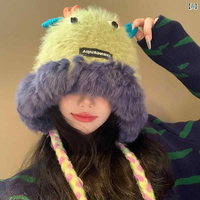 帽子 レディース かわいい ウサギ フェイクファー 秋冬 防寒 あったか 編み込み 耳当て付き グリーン アイボリー ピンク系