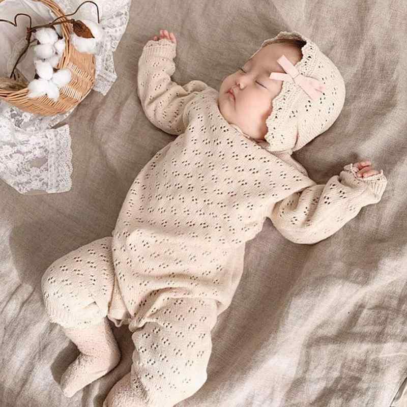 ベビー服 ニットロンパース 女の子 長袖 帽子付き 花柄 綿 秋冬 かわいい おしゃれ 新生児 赤ちゃん 普段使い 出産祝い ギフト 0歳 1歳2｜ブリルビ