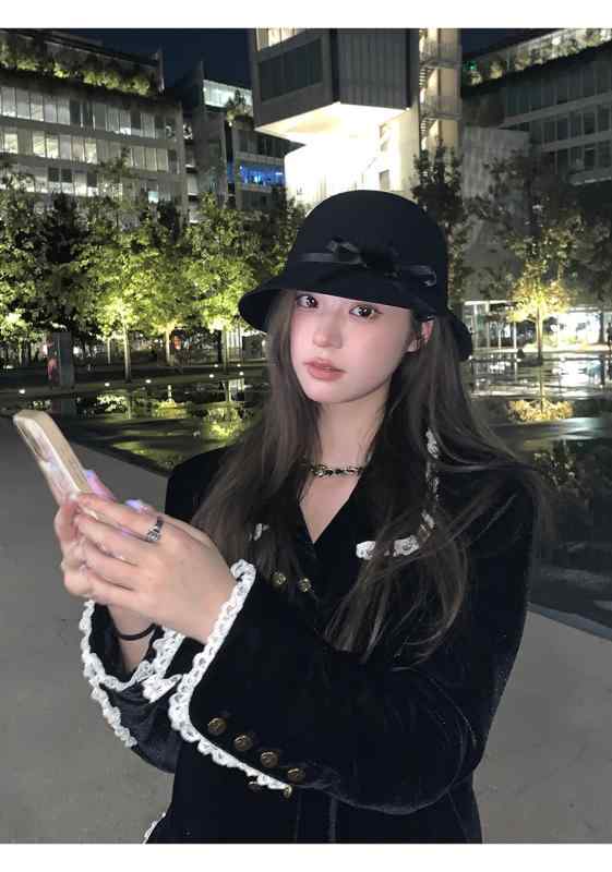 帽子 レディース 秋冬 ウール ハット クラシカル レトロ リボン あったか 女性用 バケットハット ブラック ベージュ オフホワイト2