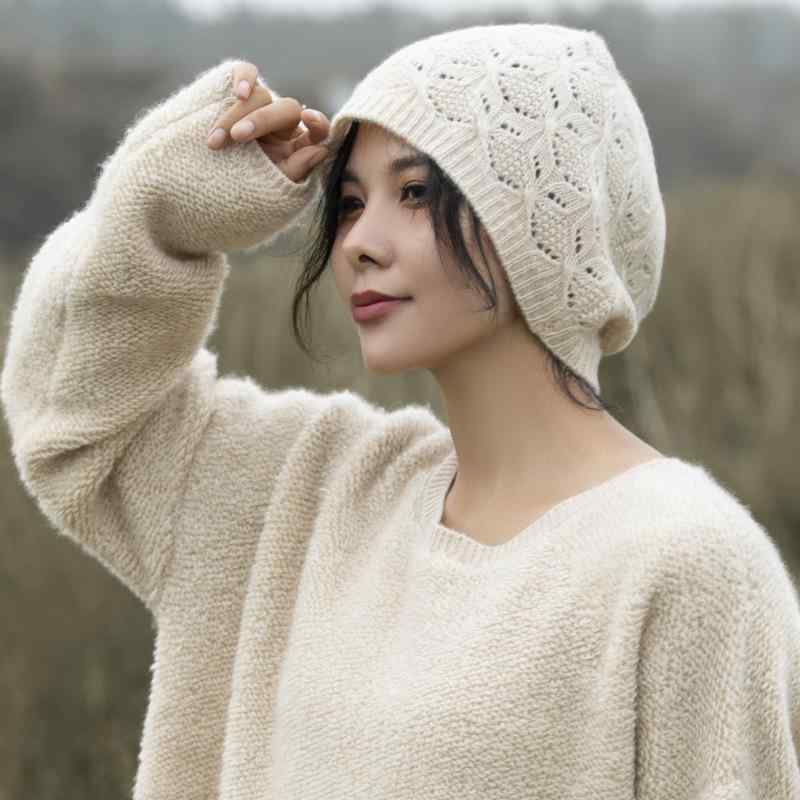ニット帽 レディース 秋冬 保温 羊毛 ファッション 通勤 かわいい ビーニー 青色 紫色2｜ブリルビ