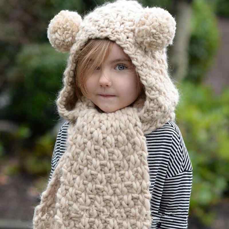 ニット帽 子供用 秋冬 防寒 暖かい ベビー ニット帽子 ネックウォーマー セット 女の子 かわいい 無地 ベージュ グレー カーキ