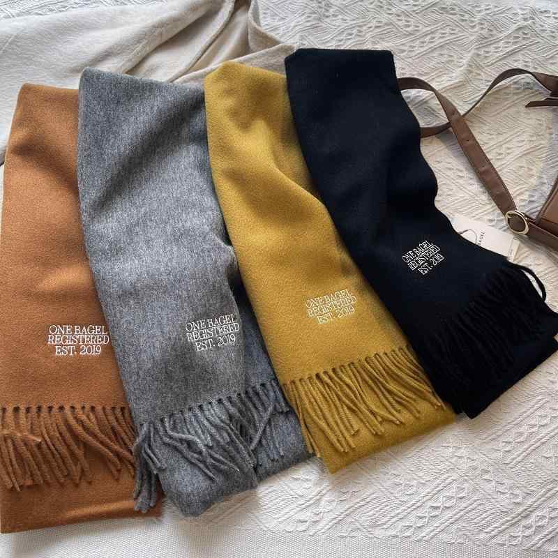 マフラー 秋冬 男女兼用 ウール 無地 刺繍 フリンジ付き 暖かい ショール ストール ビジネス フォーマル カジュアル エレガント おしゃれ かわいい 苹果緑 桜ピンク クリーム色 栗色 スモークブルー 夕焼けオレンジ 鳩グレー 水晶紫 中国赤