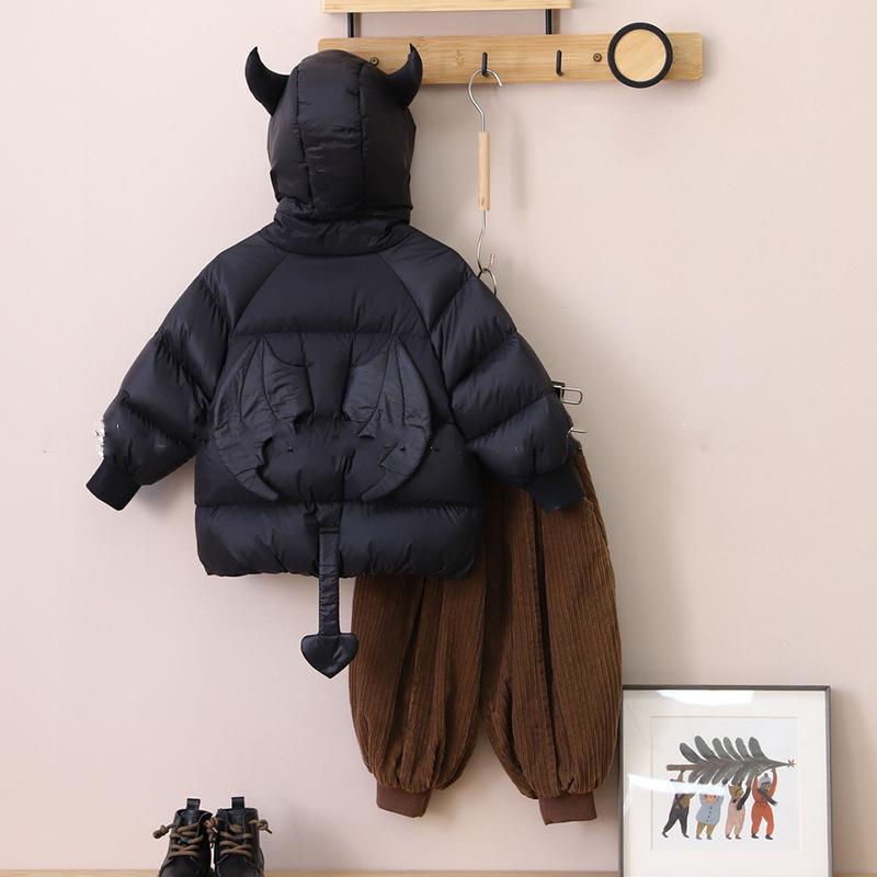 子供服 中綿入りジャケット キッズ 男女兼用 防寒 アウター 蝙蝠 かわいい 悪魔 パーカー ポリエステル 秋冬 ブラック コーヒー 90cm 100cm 110cm 120cm 130cm