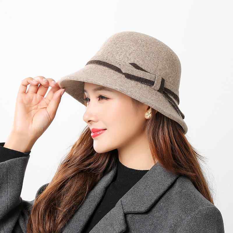 帽子 レディース ミセス シニア 婦人 あったか ウール 秋冬 ハット 円形 クラウン 短いひさし ブラック グレー キャメル ワインレッド カーキ テラコッタ 保温2