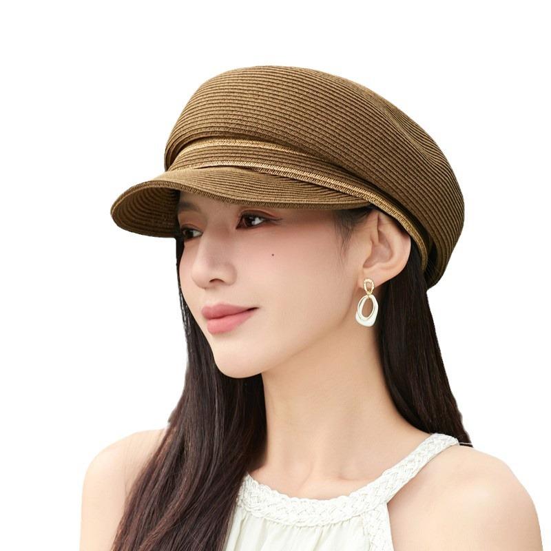 キャスケット レディース 春夏 麦わら帽子 ベレー帽 小顔効果 UVカット 紫外線対策 英?風 日よけ帽子 おしゃれ かわいい 旅行用 アウトドア ブラック ベージュ コーヒー色2
