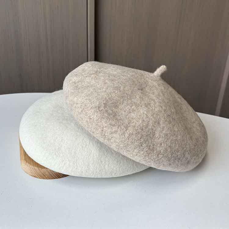 ベレー帽 レディース 秋冬 ウール混紡 無地 防寒 保温 画家帽 レトロ かわいい 帽子 ピンク系 ブラック コーヒー ベージュ アイボリー グレー2