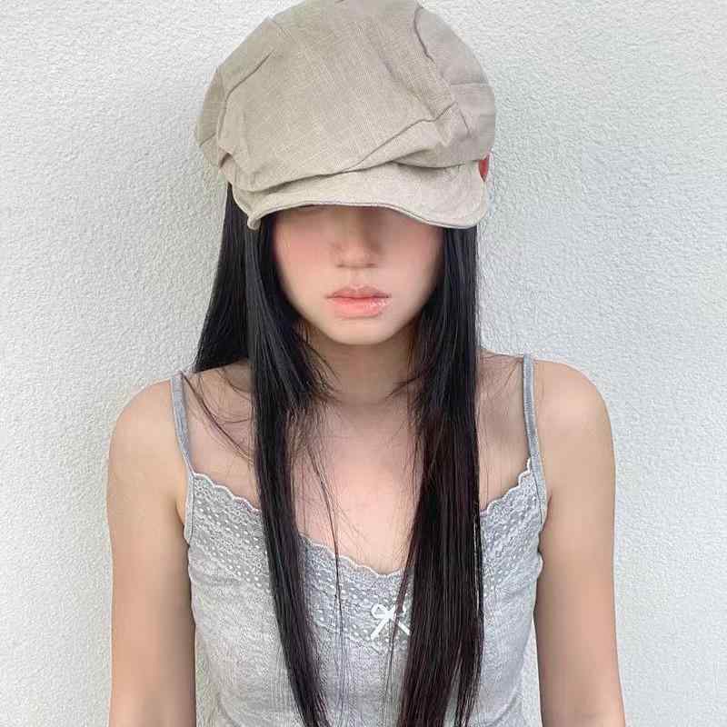 帽子 レディース 春夏 ベレー帽 日よけ 紫外線対策 麻 リネン おしゃれ かわいい レトロ ベージュ ブラック カジュアル 普段使い 旅行2