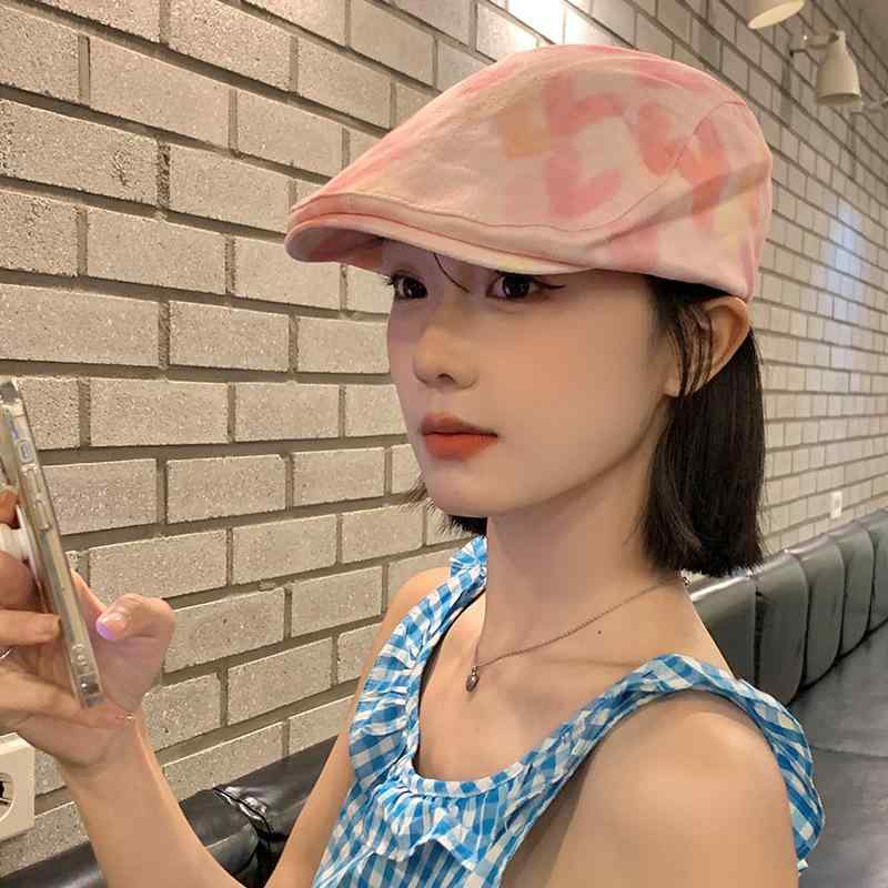 帽子 レディース 春夏 ピンク系 愛らしいハート柄 キャスケット 日よけ 小顔効果 短いつば キャップ 紫外線対策 普段使い カジュアル2