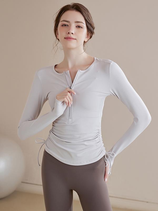 ヨガウェア レディース 長袖 Tシャツ 秋冬 スポーツ ランニング トップス 吸湿速乾 接触冷感 伸縮性 ウエストシェイプ 無地 霧白 幽黒 丈青 灰紫 ローズピンク 苔緑 4,621円