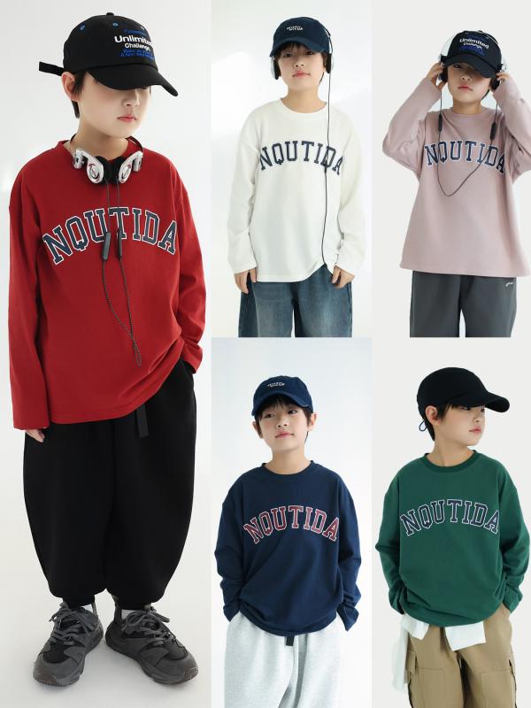 Tシャツ キッズ 子供服 男の子 長袖 アルファベット柄 プリント 綿 快適 カジュアル 春秋 レッド ネイビー グリーン ピンク系 オフホワイト2