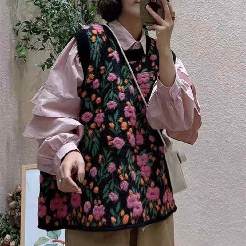 ニットベスト レディース 韓国 レイヤード 重ね着 ゆったり 大きめサイズ 配色 春秋 ミルキーベージュ コーヒーブラウン ブラック グリーン ピンク系 アクリル