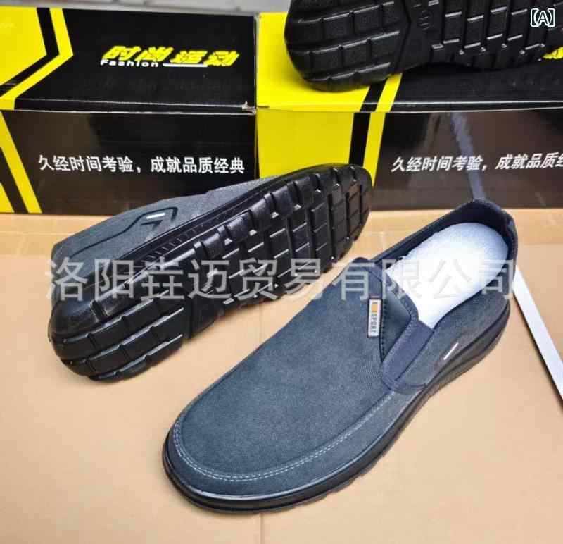 布靴 メンズ 男性用 聚・届? 柔らかい底 ローカット プレーン メッシュ 通気性 良い 履きやすい スリッポン カジュアル 普段使い 部屋着 仕事靴 軽い グレースケール ブラック系(x30)