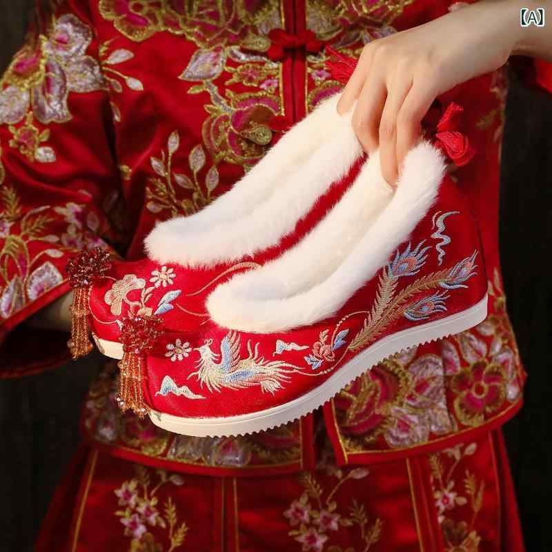 ウェディングシューズ レディース 厚底 刺繍 漢服 シューズ 刺・墸 蝶々 花嫁 シューズ 結婚式 ローヒールType 袴 秋冬 春夏 和装