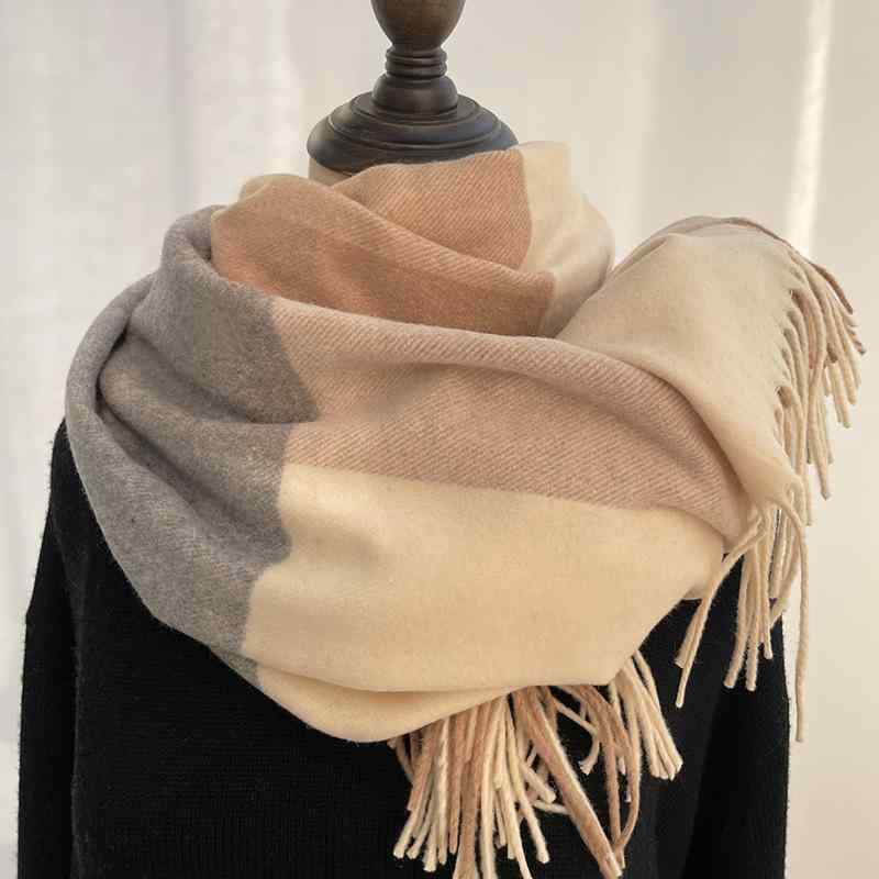 マフラー レディース メンズ カシミヤタッチ チェック柄 大判 秋冬 厚手 ストール ショール 暖かい 防寒 ベージュ ピンク グレー2