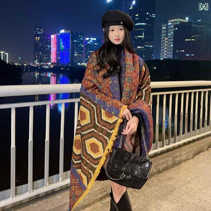 ストール 秋冬 女性用 エスニック柄 ショール 厚手 ブランケット あったか 防寒 旅行 ボヘミアン 再生繊維2 4,880円