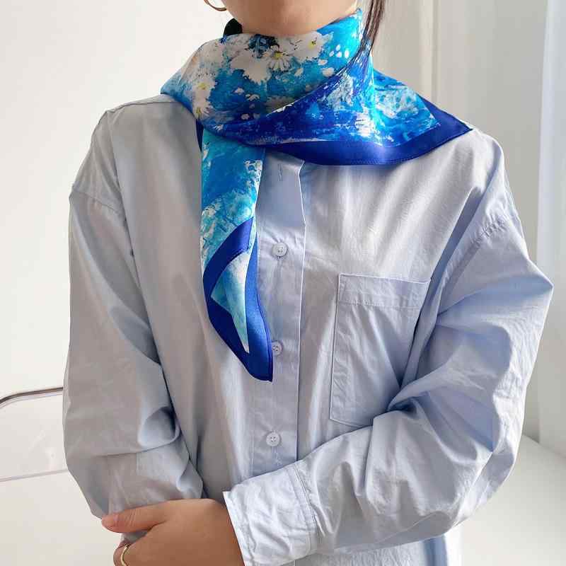 スカーフ レディース 正方形 70cm 70×70cm 中国風 ブルー 春秋 ストール 絹 上品 婦人 通勤 母の日 誕生日 プレゼント ギフト 2