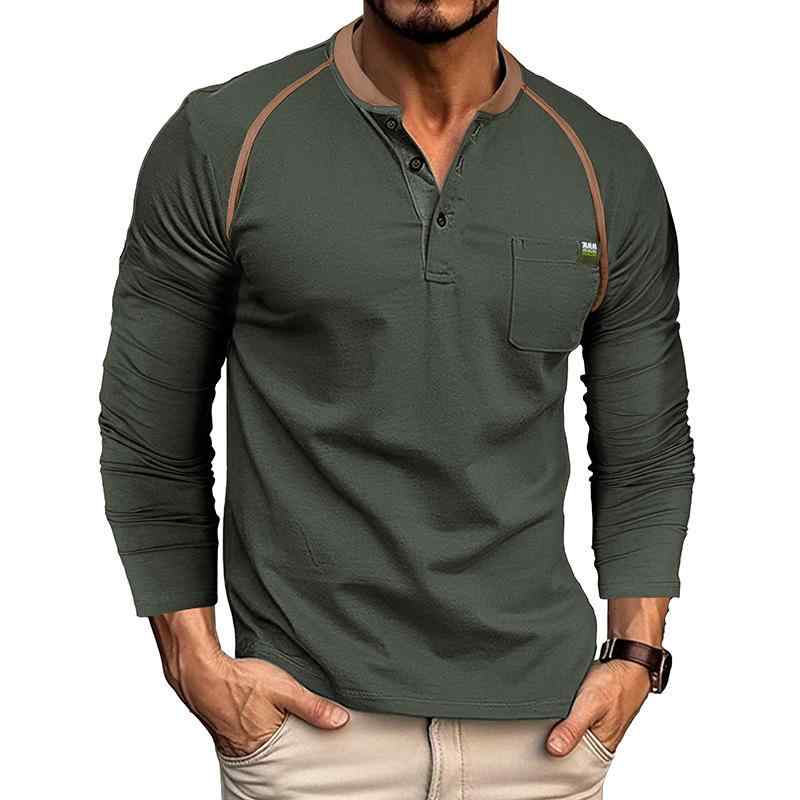 Tシャツ メンズ 男性用 トップス 長袖 コットン 秋冬 無地 配色 切り替え 丸首 カジュアル
