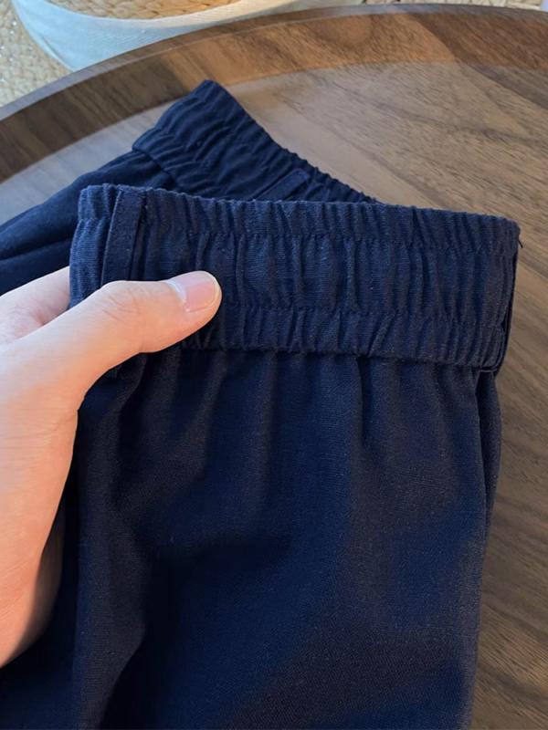 パンツ レディース 麻 ワイド 春夏 高見え リネン ストレート 薄手 ウエストゴム 9分丈 長ズボン ズボン 紺色 黒 白 緑 コーヒー 伸縮性