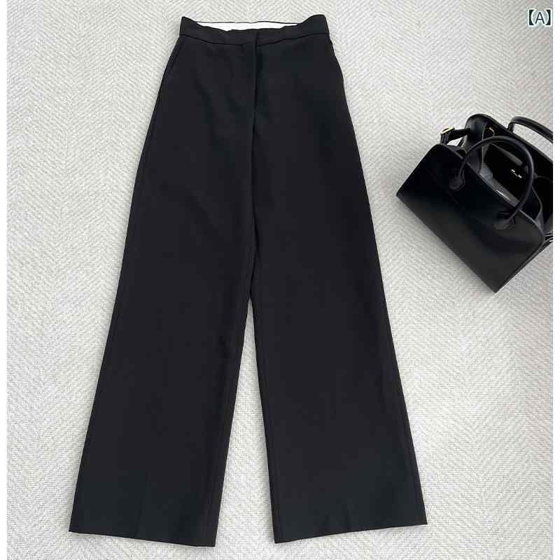 パンツ レディース 通勤 高腰 ウール ストレートパンツ ロングパンツ ズボン きれいめ オフィス カジュアル 上品 ブラック 黒|ブリルビ