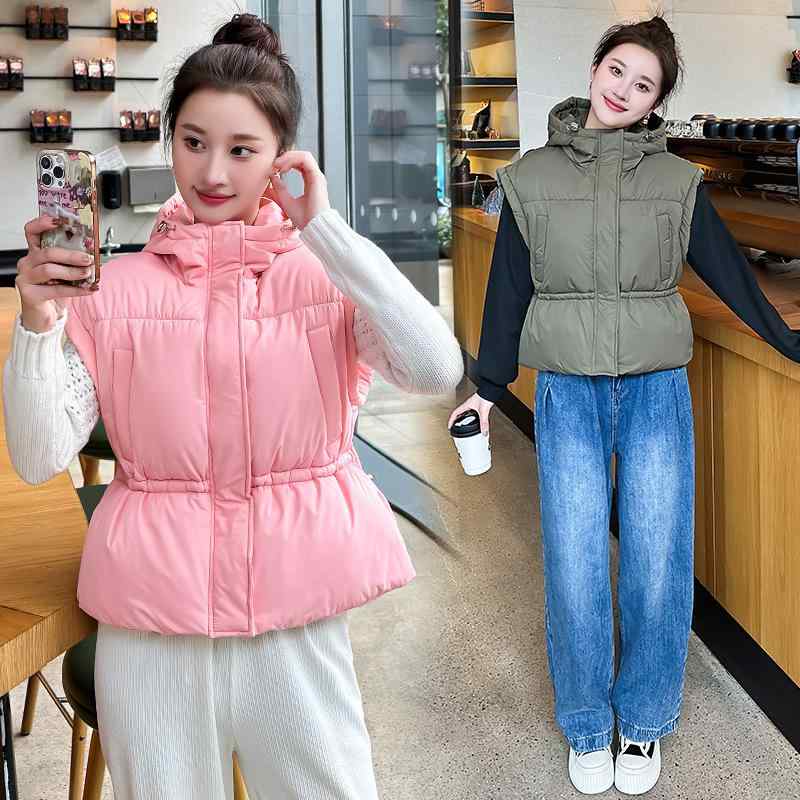 ベスト レディース 秋冬 ショート丈 中綿ベスト ゆったり あったか チョッキ アウター 防寒着 重ね着 カジュアル かわいい おしゃれ M L XL XXL アイボリー ブラック ピンク系 カーキ コーヒー オリーブグレー2