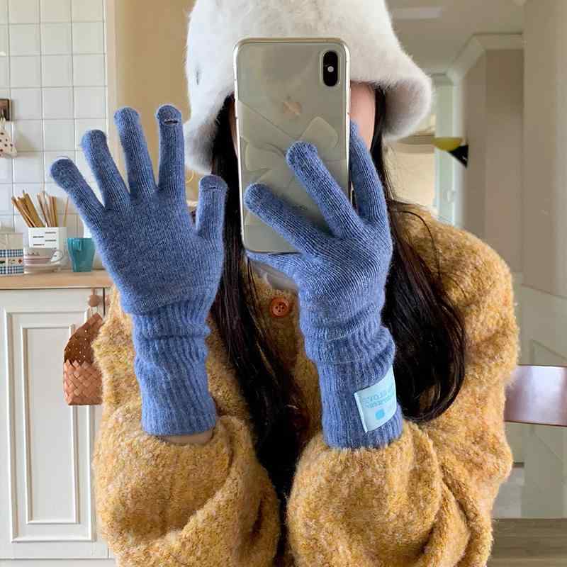手袋 レディース かわいい ニット手袋 秋冬 スマートフォン対応 5本指 スマホ手袋 防寒 暖かい イエロー ピンク系 グリーン グレー ベージュ2