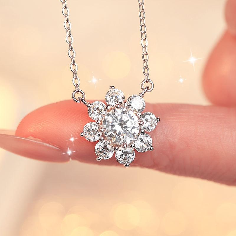 ネックレス レディース シルバー925 太陽花 ジルコニア 雪の結晶 ペンダント 鎖骨チェーン O字チェーン 上品 エレガント