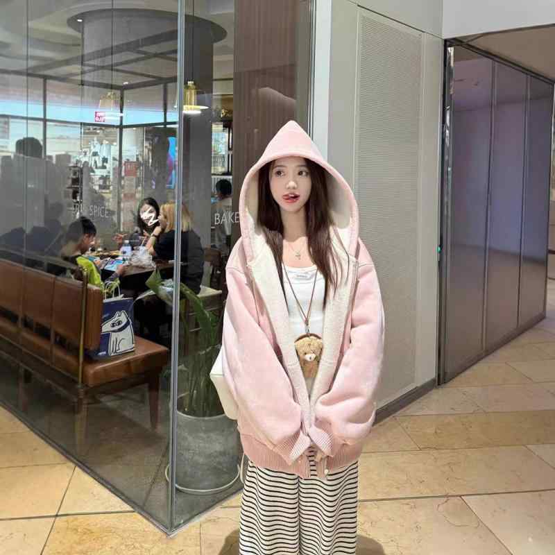 パーカー レディース 春秋 長袖 ゆったり フード付き ジップアップ 裏起毛 暖か カジュアル 部屋着 ルームウェア スポーツウェア ピンク ブルー M L XL XXL 普段使い 韓国 かわいい リラックス2