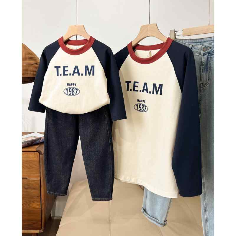 Tシャツ 親子ペア レディース キッズ 全綿100% 子供用 精梳綿 長袖 ラグラン袖 春秋 母子ペア カットソー 普段着