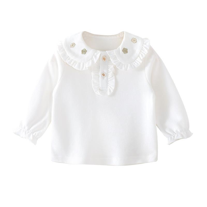 Tシャツ キッズ 女の子 長袖 春秋 ベビー 秋服 トップス かわいい おしゃれ プリンセス カットソー 綿100% 幼児 普段着 Vネック ホワイト 73 80 90 100 110