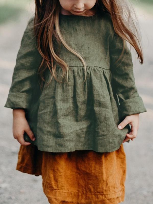 子供服 シャツ 女の子 長袖 Tシャツ 麻 綿 北欧風 ブラウス 丸首 学院風 かわいい おしゃれ トップス 普段着 90cm 100cm 110cm 120cm 130cm 春夏