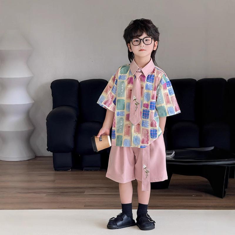 子供用セットアップ 男の子 半袖シャツ ショートパンツ リゾートスタイル 普段着 花柄プリント 綿 柔らかい 90cm 100cm 110cm 120cm 130cm 140cm 150cm 160cm