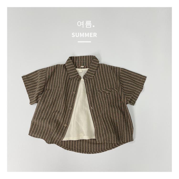 シャツ キッズ 子供用 ストライプ柄 半袖 コットン 襟付き カジュアルシャツ 春夏 80cm 90cm 100cm 110cm 120cm 130cm