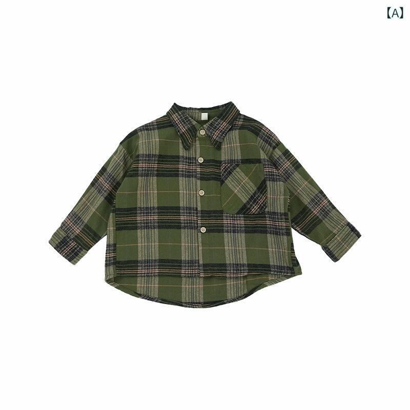 シャツ キッズ 男女兼用 子供服 トップス 長袖 コットン 格子柄 襟付き 80cm 90cm 100cm 110cm 120cm 130cm 春秋