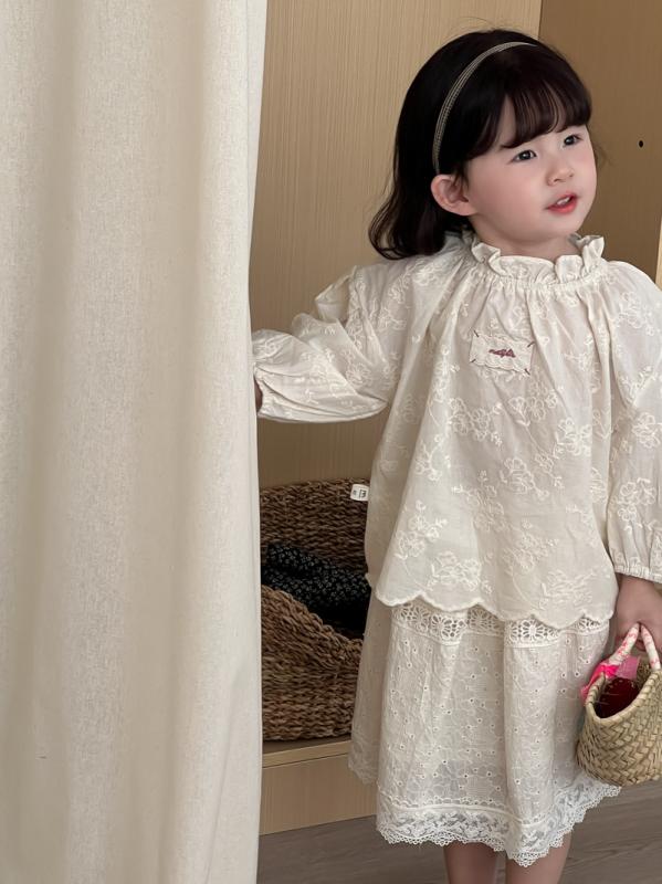 子供服 シャツ 女の子 レース 春 長袖 コットン 刺・墸
