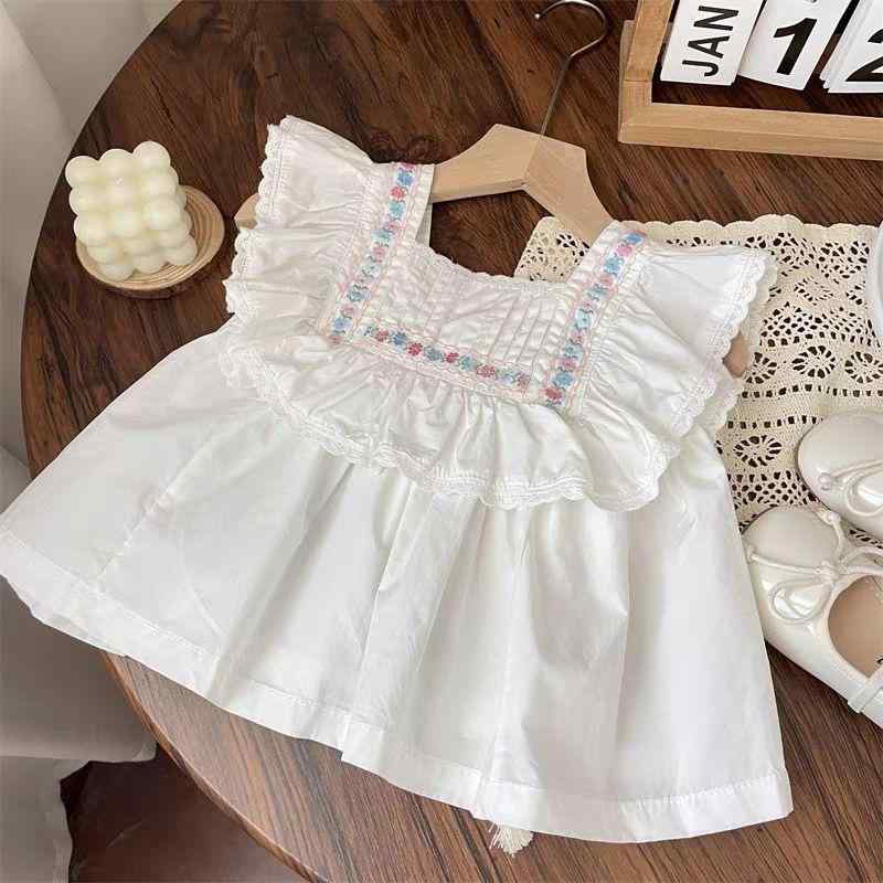 シャツ キッズ 女の子 夏服 ベビー 子供服 かわいい 花柄 刺繍 レース フリル袖 チュニック ブラウス ドールトップス おしゃれ ガーリー 旅行 普段着