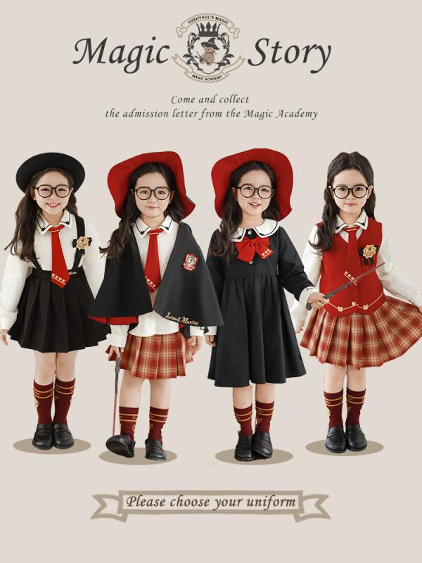 子供服 女の子 魔法学校風 セットアップ 春秋 ブラウス ベスト スカート ワンピース マント 帽子付き コットン 80 90 100 110 120 130 140cm 4,227円
