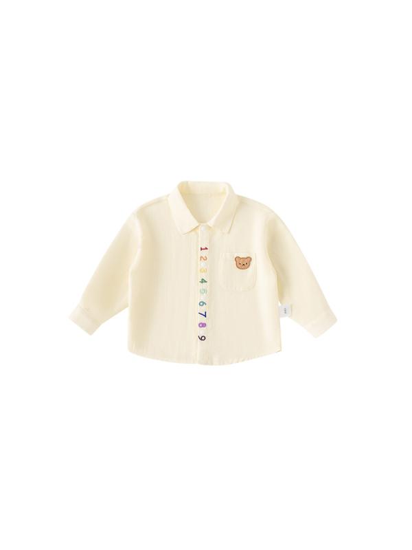 シャツ キッズ 男の子 幼児 長袖 カートーン柄 コットン 襟付き トップス グレー ベージュ 春秋 73 80 90 1002