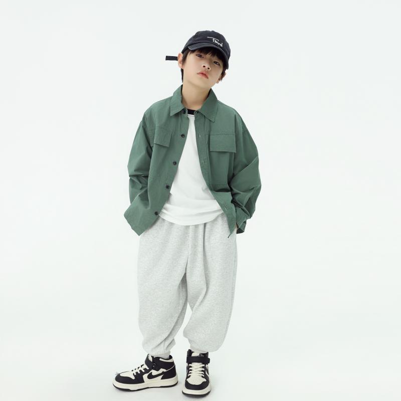 子供用シャツ 男の子 長袖 春秋 カジュアル 綿 翻襟 トップス アウター アルファベット ワンポイント グリーン グレー 100cm 110cm 120cm 130cm 140cm 150cm 160cm
