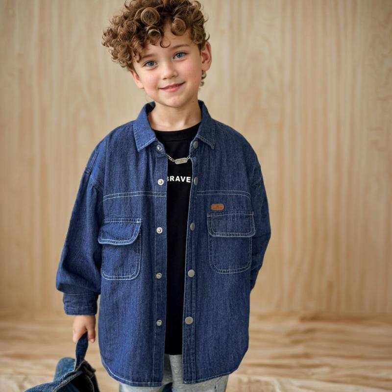 子供服 シャツ 男の子 長袖 デニム ウォッシュ加工 110cm 120cm 130cm 140cm 150cm 160cm 170cm 春秋 綿100% ヨーロッパ 南米 東南アジア 北米 東北アジア