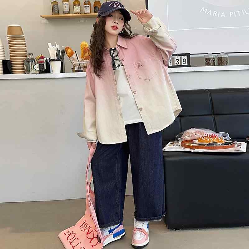 シャツ ガールズ 子供服 長袖 綿100% グラデーション 羽織り ライトアウター 春秋 ピンク系 120cm 130cm 140cm 150cm 160cm 170cm